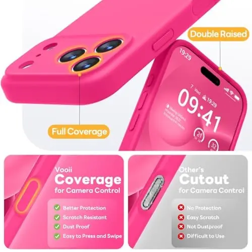 Vooii Magnetic for iPhone 17 Pro Max Case, Compatible with Magsafe (Premium Liquid Silicone) (Integrated Camera Control Button) Full Body Protective Anti-Scratch Microfiber Lining 6.9 inch, Hot Pink - 5