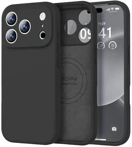 Vooii Magnetic for iPhone 17 Pro Max Case, Compatible with Magsafe (Premium Liquid Silicone) (Integrated Camera Control Button) Full Body Protective Anti-Scratch Microfiber Lining 6.9 inch, Black - 1