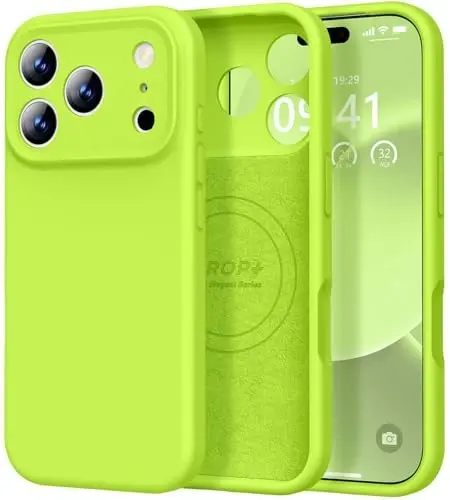 Vooii Magnetic for iPhone 17 Pro Max Case, Compatible with Magsafe (Premium Liquid Silicone) (Integrated Camera Control Button) Full Body Protective Anti-Scratch Microfiber Lining, Fluorescent Green - 1