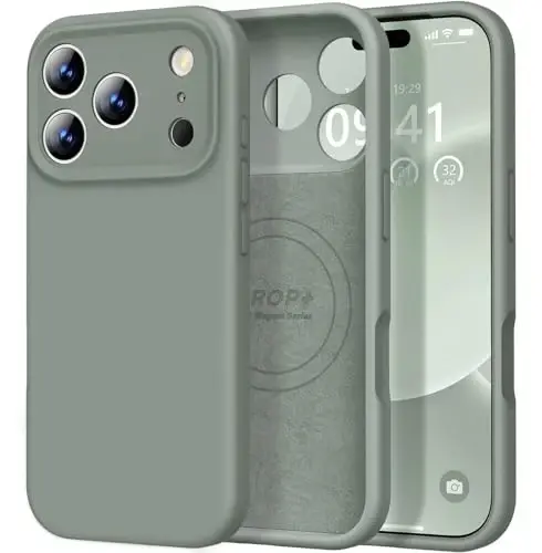 Vooii Magnetic for iPhone 17 Pro Max Case, Compatible with Magsafe (Premium Liquid Silicone) (Integrated Camera Control Button) Full Body Protective Anti-Scratch Microfiber Lining, Calke Green - 6