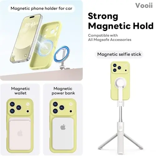 Vooii Magnetic for iPhone 17 Pro Max Case, Compatible with Magsafe (Premium Liquid Silicone) (Integrated Camera Control Button) Full Body Protective Anti-Scratch Microfiber Lining, Creamy Yellow - 3