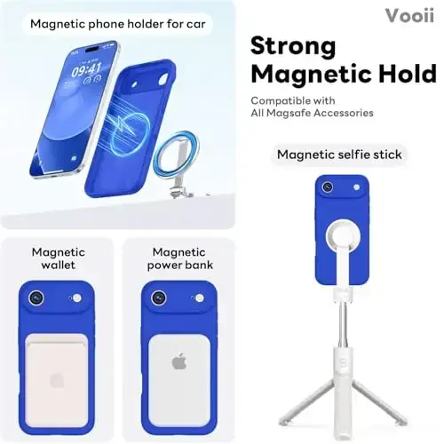 Vooii Magnetic for iPhone Air Case, Compatible with Magsafe (Premium Liquid Silicone) (Integrated Camera Control Button) Anti-Scratch Microfiber Lining for iPhone 17 Air 6.5 inch, Klein Blue - 3