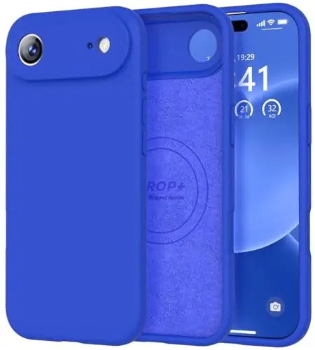 Vooii Magnetic for iPhone Air Case, Compatible with Magsafe (Premium Liquid Silicone) (Integrated Camera Control Button) Anti-Scratch Microfiber Lining for iPhone 17 Air 6.5 inch, Klein Blue 