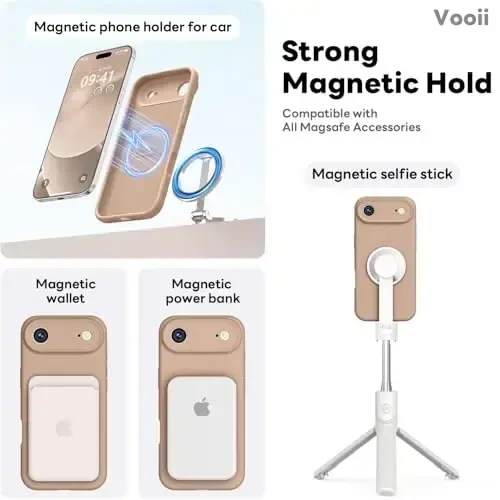 Vooii Magnetic for iPhone Air Case, Compatible with Magsafe (Premium Liquid Silicone) (Integrated Camera Control Button) Anti-Scratch Microfiber Lining for iPhone 17 Air 6.5 inch, Light Brown - 3