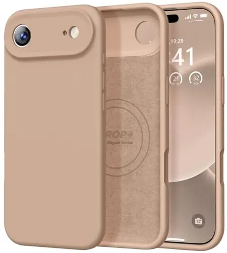 Vooii Magnetic for iPhone Air Case, Compatible with Magsafe (Premium Liquid Silicone) (Integrated Camera Control Button) Anti-Scratch Microfiber Lining for iPhone 17 Air 6.5 inch, Light Brown 