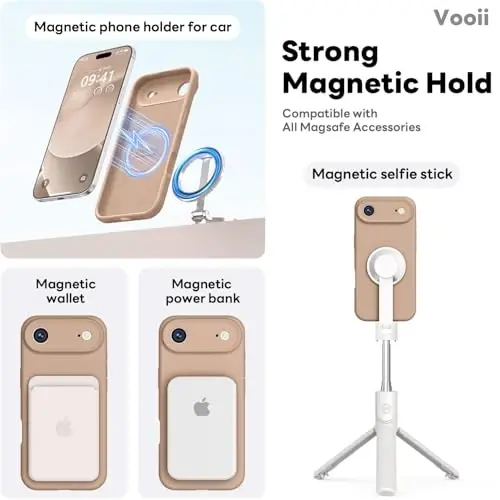 Vooii Magnetic for iPhone Air Case, Compatible with Magsafe (Premium Liquid Silicone) (Integrated Camera Control Button) Anti-Scratch Microfiber Lining for iPhone 17 Air 6.5 inch, Light Brown - 3
