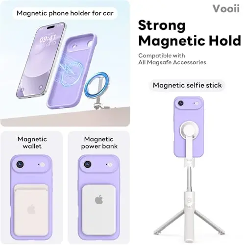 Vooii Magnetic for iPhone Air Case, Compatible with Magsafe (Premium Liquid Silicone) (Integrated Camera Control Button) Anti-Scratch Microfiber Lining for iPhone 17 Air 6.5 inch, Light Purple - 3