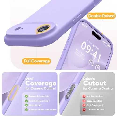Vooii Magnetic for iPhone Air Case, Compatible with Magsafe (Premium Liquid Silicone) (Integrated Camera Control Button) Anti-Scratch Microfiber Lining for iPhone 17 Air 6.5 inch, Light Purple - 5