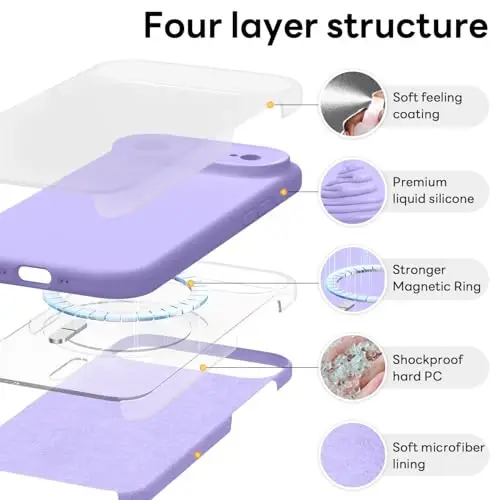 Vooii Magnetic for iPhone Air Case, Compatible with Magsafe (Premium Liquid Silicone) (Integrated Camera Control Button) Anti-Scratch Microfiber Lining for iPhone 17 Air 6.5 inch, Light Purple - 6