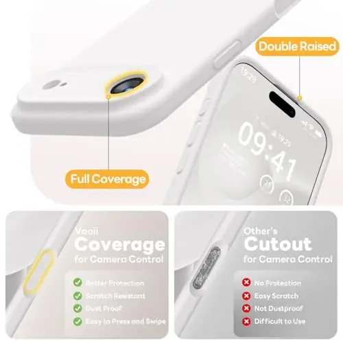 Vooii Magnetic for iPhone Air Case, Compatible with Magsafe (Premium Liquid Silicone) (Integrated Camera Control Button) Anti-Scratch Microfiber Lining for iPhone 17 Air 6.5 inch, White - 1