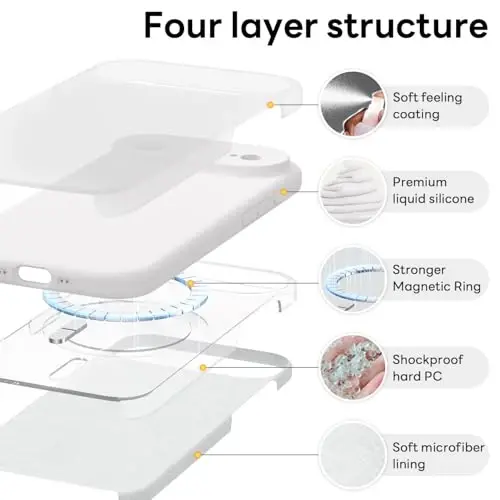 Vooii Magnetic for iPhone Air Case, Compatible with Magsafe (Premium Liquid Silicone) (Integrated Camera Control Button) Anti-Scratch Microfiber Lining for iPhone 17 Air 6.5 inch, White - 6