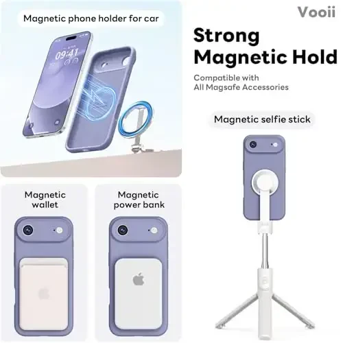 Vooii Magnetic for iPhone Air Case, Compatible with Magsafe (Premium Liquid Silicone) (Integrated Camera Control Button) Anti-Scratch Microfiber Lining for iPhone 17 Air 6.5 inch, Lavender Grey - 3
