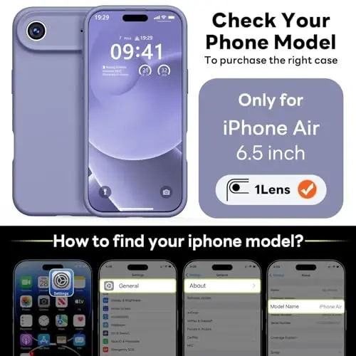 Vooii Magnetic for iPhone Air Case, Compatible with Magsafe (Premium Liquid Silicone) (Integrated Camera Control Button) Anti-Scratch Microfiber Lining for iPhone 17 Air 6.5 inch, Lavender Grey - VOOII (1)