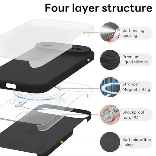 Vooii Magnetic for iPhone Air Case, Compatible with Magsafe (Premium Liquid Silicone) (Integrated Camera Control Button) Anti-Scratch Microfiber Lining for iPhone 17 Air 6.5 inch, Black 