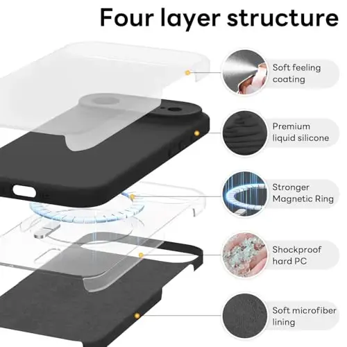 Vooii Magnetic for iPhone Air Case, Compatible with Magsafe (Premium Liquid Silicone) (Integrated Camera Control Button) Anti-Scratch Microfiber Lining for iPhone 17 Air 6.5 inch, Black - 6