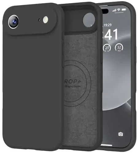 Vooii Magnetic for iPhone Air Case, Compatible with Magsafe (Premium Liquid Silicone) (Integrated Camera Control Button) Anti-Scratch Microfiber Lining for iPhone 17 Air 6.5 inch, Black - 1