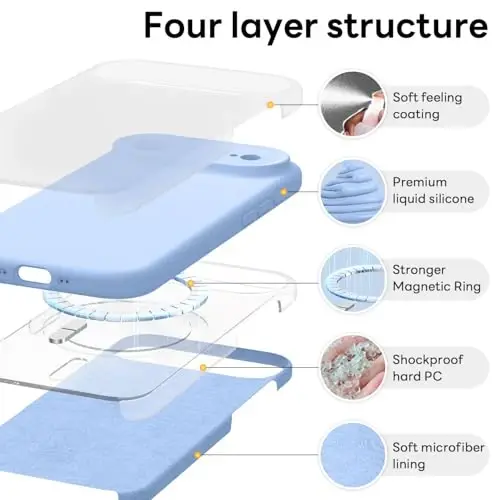 Vooii Magnetic for iPhone Air Case, Compatible with Magsafe (Premium Liquid Silicone) (Integrated Camera Control Button) Anti-Scratch Microfiber Lining for iPhone 17 Air 6.5 inch, Light Blue 