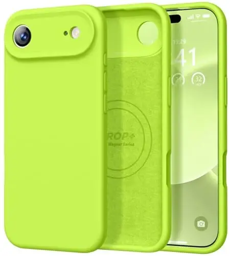Vooii Magnetic for iPhone Air Case, Compatible with Magsafe (Premium Liquid Silicone) (Integrated Camera Control Button) Anti-Scratch Microfiber Lining for iPhone 17 Air 6.5 inch, Fluorescent Green - 12