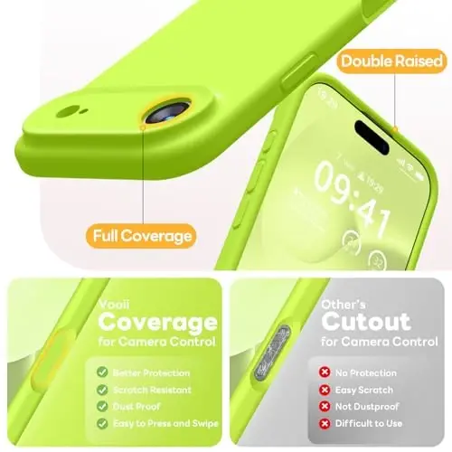 Vooii Magnetic for iPhone Air Case, Compatible with Magsafe (Premium Liquid Silicone) (Integrated Camera Control Button) Anti-Scratch Microfiber Lining for iPhone 17 Air 6.5 inch, Fluorescent Green - 8