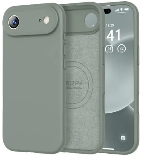 Vooii Magnetic for iPhone Air Case, Compatible with Magsafe (Premium Liquid Silicone) (Integrated Camera Control Button) Anti-Scratch Microfiber Lining for iPhone 17 Air 6.5 inch, Calke Green 