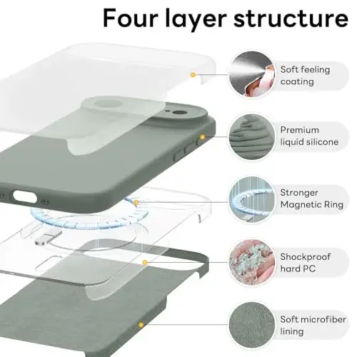 Vooii Magnetic for iPhone Air Case, Compatible with Magsafe (Premium Liquid Silicone) (Integrated Camera Control Button) Anti-Scratch Microfiber Lining for iPhone 17 Air 6.5 inch, Calke Green - 6