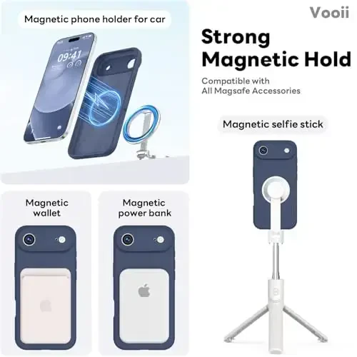 Vooii Magnetic for iPhone Air Case, Compatible with Magsafe (Premium Liquid Silicone) (Integrated Camera Control Button) Anti-Scratch Microfiber Lining for iPhone 17 Air 6.5 inch, Navy Blue - 3