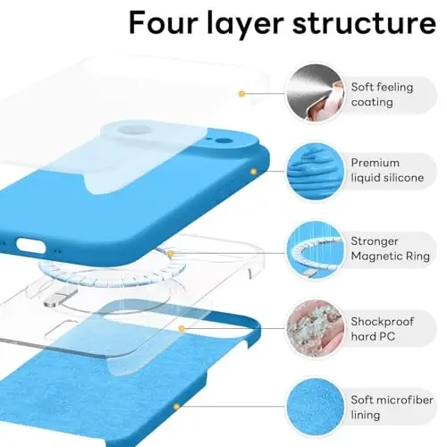 Vooii Magnetic for iPhone Air Case, Compatible with Magsafe (Premium Liquid Silicone) (Integrated Camera Control Button) Anti-Scratch Microfiber Lining for iPhone 17 Air 6.5 inch, Blue - 1