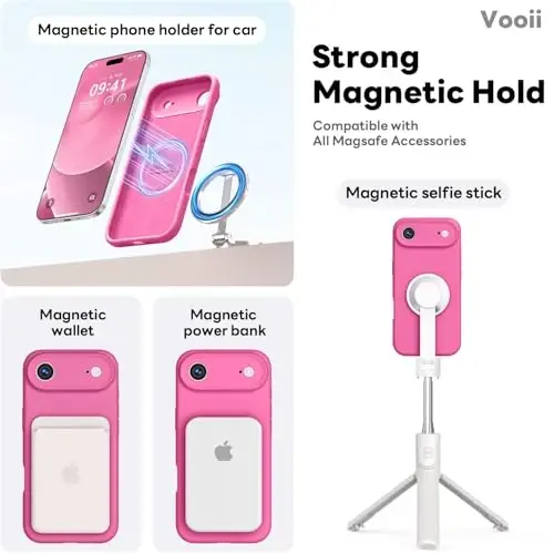Vooii Magnetic for iPhone Air Case, Compatible with Magsafe (Premium Liquid Silicone) (Integrated Camera Control Button) Anti-Scratch Microfiber Lining for iPhone 17 Air 6.5 inch, Pitaya - 3