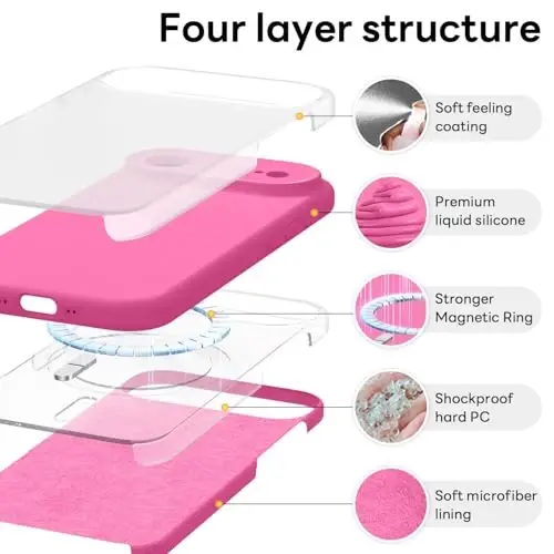 Vooii Magnetic for iPhone Air Case, Compatible with Magsafe (Premium Liquid Silicone) (Integrated Camera Control Button) Anti-Scratch Microfiber Lining for iPhone 17 Air 6.5 inch, Pitaya 