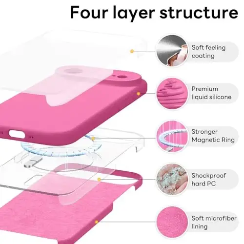 Vooii Magnetic for iPhone Air Case, Compatible with Magsafe (Premium Liquid Silicone) (Integrated Camera Control Button) Anti-Scratch Microfiber Lining for iPhone 17 Air 6.5 inch, Pitaya - 6