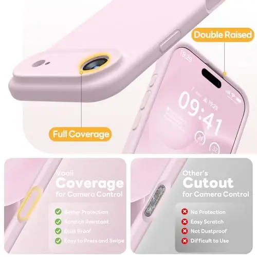 Vooii Magnetic for iPhone Air Case, Compatible with Magsafe (Premium Liquid Silicone) (Integrated Camera Control Button) Anti-Scratch Microfiber Lining for iPhone 17 Air 6.5 inch, Chalk Pink - 5