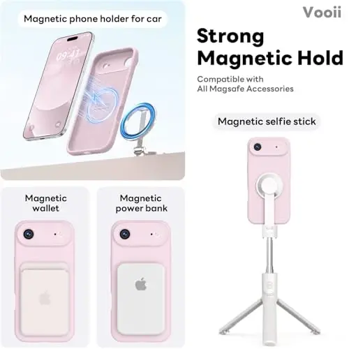 Vooii Magnetic for iPhone Air Case, Compatible with Magsafe (Premium Liquid Silicone) (Integrated Camera Control Button) Anti-Scratch Microfiber Lining for iPhone 17 Air 6.5 inch, Chalk Pink - 3