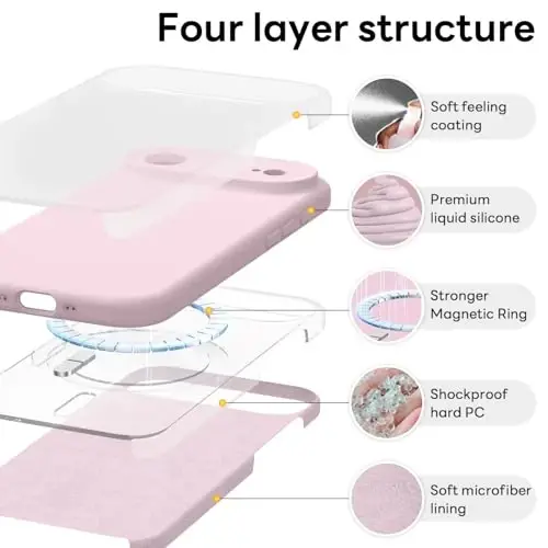 Vooii Magnetic for iPhone Air Case, Compatible with Magsafe (Premium Liquid Silicone) (Integrated Camera Control Button) Anti-Scratch Microfiber Lining for iPhone 17 Air 6.5 inch, Chalk Pink - 6