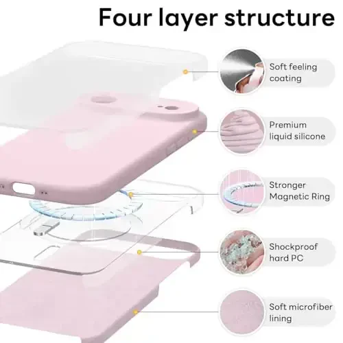 Vooii Magnetic for iPhone Air Case, Compatible with Magsafe (Premium Liquid Silicone) (Integrated Camera Control Button) Anti-Scratch Microfiber Lining for iPhone 17 Air 6.5 inch, Chalk Pink - 6