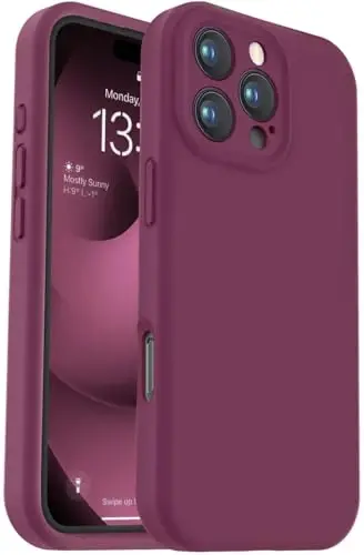 Vooii Совместим с iPhone 16 Pro чехол, Жидкий силикон Обновление [Защита камеры] [Мягкая защита от царапин Подкладка из микрофибры] Противоударный чехол для iPhone 16 Pro 6,3 дюйма - WineRed 