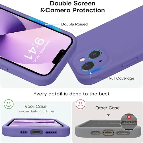 Vooii Совместимый с iPhone 13 Чехол, Жидкий силикон, Улучшенная защита камеры, Мягкая подкладка из микрофибры, Ударопрочный чехол для iPhone 13 6.1 дюйма - Ирис - 3