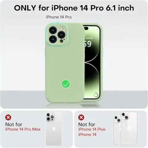 Vooii Совместимый с iPhone 14 Pro чехол, Жидкий силикон Обновление [Защита камеры] [Мягкая подкладка из микрофибры против царапин] Ударопрочный чехол для iPhone 14 Pro 6,1 дюйма - Матча - 5