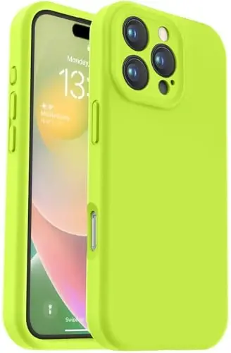 Vooii Совместимый с iPhone 16 Pro Чехол, Жидкий Силикон Обновление [Защита Камеры] [Мягкая Анти-Царапина Микрофибра Подкладка] Ударопрочный Чехол для iPhone 16 Pro 6.3 дюйма - Флуоресцентный Зеленый - VOOII