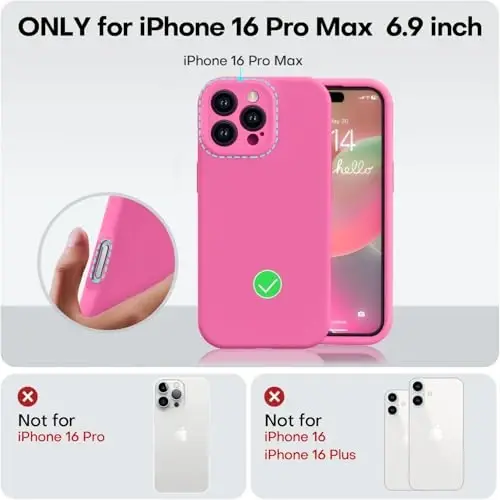 Vooii Compatible with iPhone 16 Pro Max Case, Liquid Silicone Upgrade [Camera Protection] [Soft Anti-Scratch Microfiber Lining] Shockproof Phone Case for iPhone 16 Pro Max 6.9 inch - Pitaya - 5