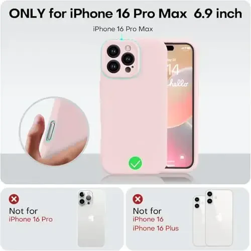 Vooii Совместимый с iPhone 16 Pro Max чехол, Жидкий силикон [Защита камеры] [Мягкая подкладка из микрофибры против царапин] Противоударный чехол для iPhone 16 Pro Max 6.9 дюйма - Мелово-розовый - 5