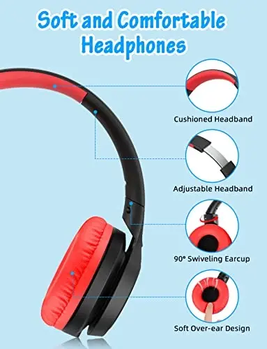 Voopwink Kids Headphones with Microphone, Wired Over Ear Headsets with Limited Volume 85dB/ 94dB for Boys Girls Teens Children Online School/Travel/iPad/Tablet/Cellphone - 5