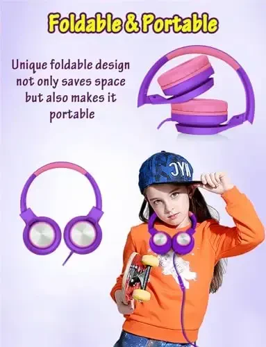 Voopwink Kids Headphones with Microphone, Wired Over Ear Headsets with Limited Volume 85dB/ 94dB for Boys Girls Teens Children Online School/Travel/iPad/Tablet/Cellphone - 6