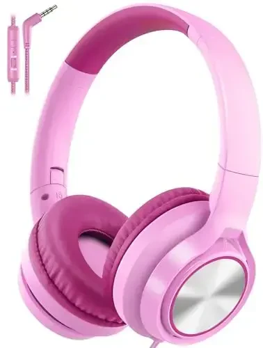 Voopwink Kids Headphones with Microphone, Wired Over Ear Headsets with Limited Volume 85dB/ 94dB for Boys Girls Teens Children Online School/Travel/iPad/Tablet/Cellphone 