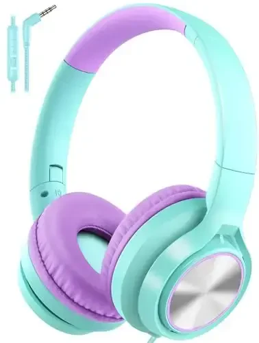 Voopwink Kids Mikrofonli Naushniklar, Simli Quloq Ustidagi Naushniklar, Cheklangan Ovoz 85dB/94dB O'g'il Bolalar Qizlar O'smirlar Bolalar Onlayn Maktab/Sayohat/iPad/Planshet/Mobil Telefon uchun - VOOPWINK