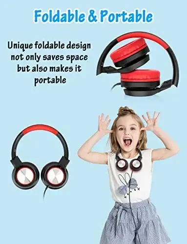Voopwink Kids Mikrofonli Naushniklar, Simli Quloq Ustidagi Naushniklar, Cheklangan Tovush 85dB/94dB O'g'il bolalar Qizlar O'smirlar Bolalar Onlayn Maktab/Sayohat/iPad/Planshet/Mobil telefon uchun - 6
