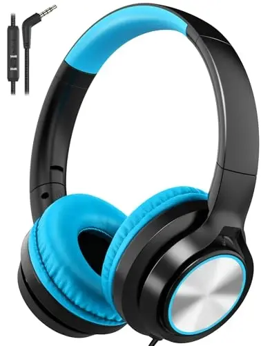 Voopwink Kids Mikrofonli naushniklar, simli quloqchinlar, O'g'il bolalar, qizlar, o'smirlar va bolalar uchun cheklangan ovoz balandligi 85dB/94dB, Onlayn maktab/Sayohat/iPad/Planshet/Mobil telefon - VOOPWINK
