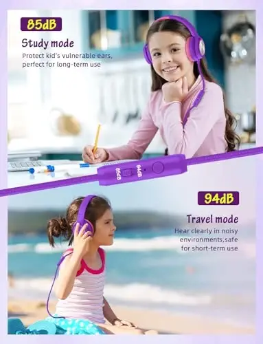 Voopwink mikrofonli bolalar uchun naushniklar, simli quloq usti naushniklar, cheklangan ovoz balandligi 85dB/94dB o'g'il bolalar qizlar o'smirlar bolalar onlayn maktab/sayohat/iPad/planshet/mobil telefon uchun - 4