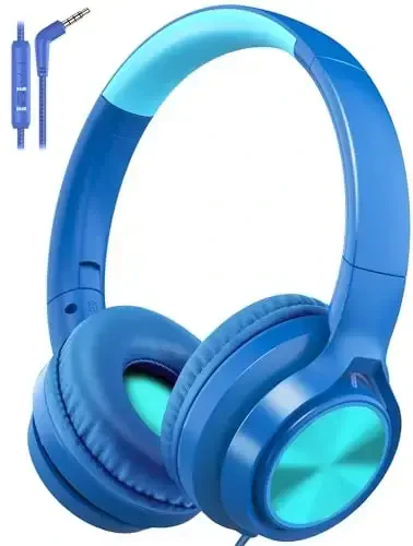 Voopwink Mikrofonli bolalar uchun quloqchinlari, simli quloqchinlar, ovoz balandligi cheklangan 85dB/94dB, o'g'il bolalar, qizlar, o'smirlar, bolalar uchun onlayn maktab/sayohat/iPad/planshet/mobil telefon 