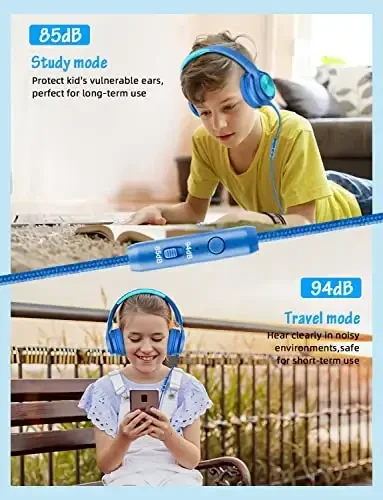 Voopwink Mikrofonli bolalar uchun quloqchinlari, simli quloqchinlar, ovoz balandligi cheklangan 85dB/94dB, o'g'il bolalar, qizlar, o'smirlar, bolalar uchun onlayn maktab/sayohat/iPad/planshet/mobil telefon - 4