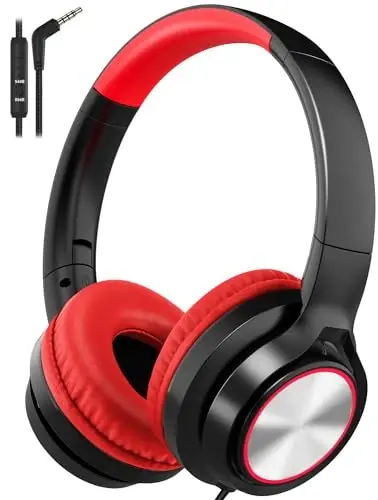 Voopwink Kids Headphones with Microphone, Wired Over Ear Headsets with Limited Volume 85dB/ 94dB for Boys Girls Teens Children Online School/Travel/iPad/Tablet/Cellphone 
